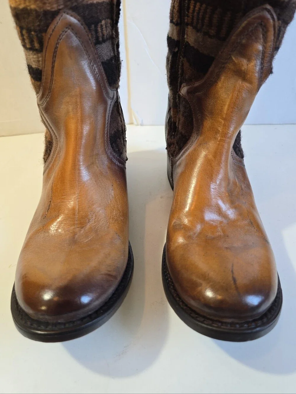Freebird By Steven Sun Brown Leather and Aztec-Pattern Tall Boots Size 8